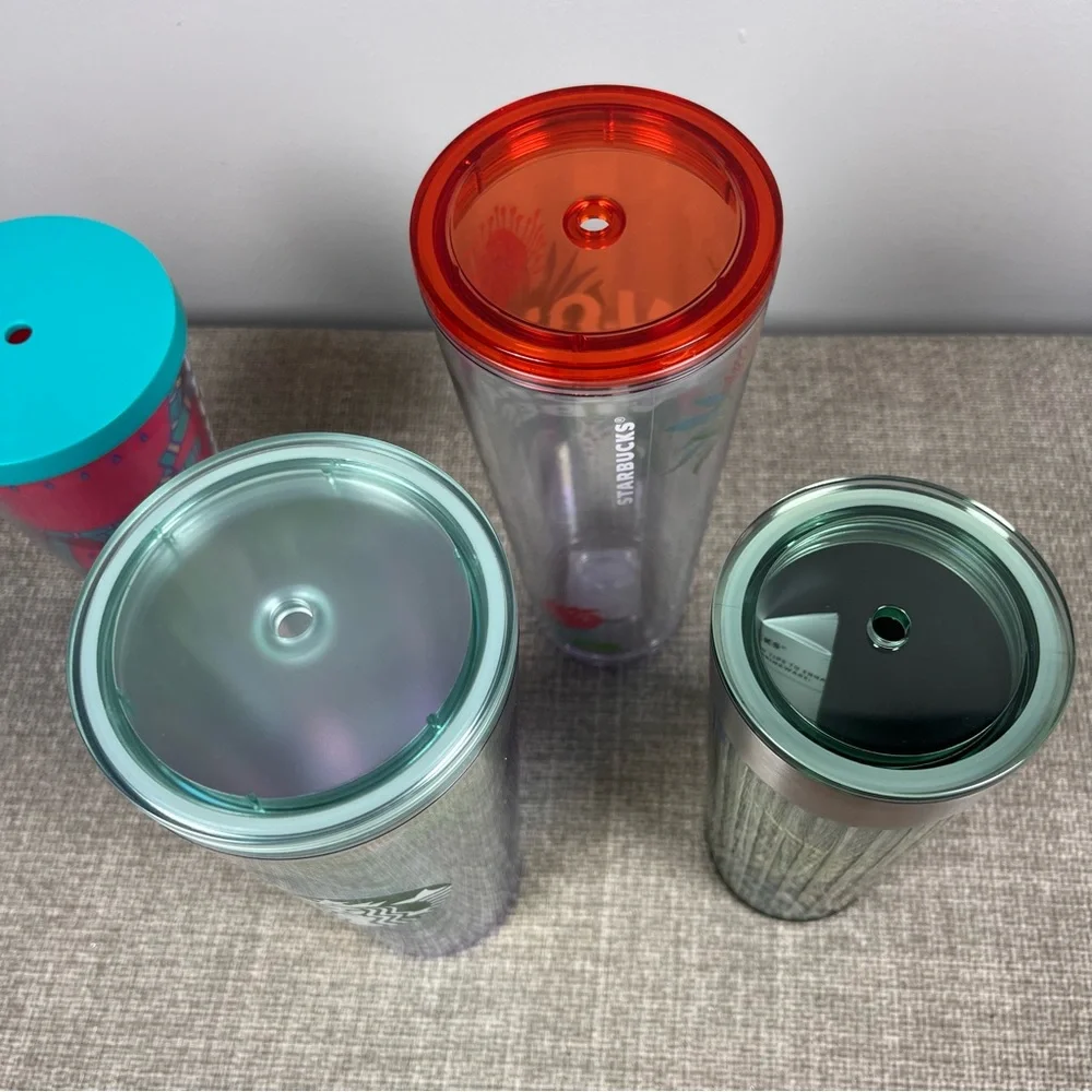 Lot of 5 Starbucks Venti Grande Aloha Mermaid Summer Plastic Cold Cups Tumbler